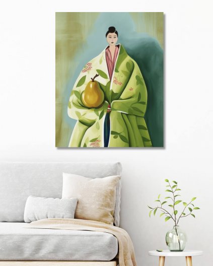 Obrazy na stěnu - Japonská žena s hruškou
