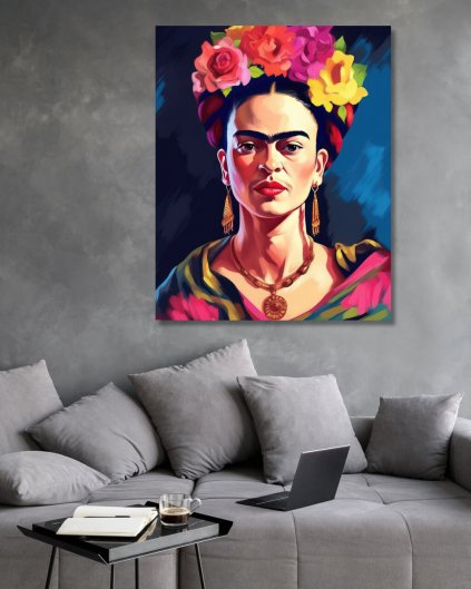 Obrazy na stěnu - Frida Kahlo s kytkami ve vlasech 1