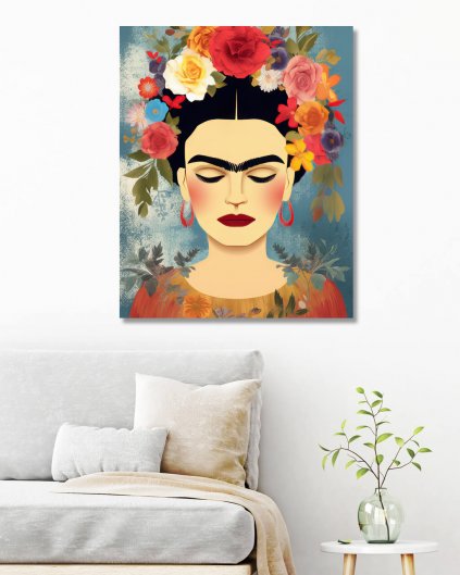 Obrazy na stěnu - Frida Kahlo s kytkami ve vlasech 2