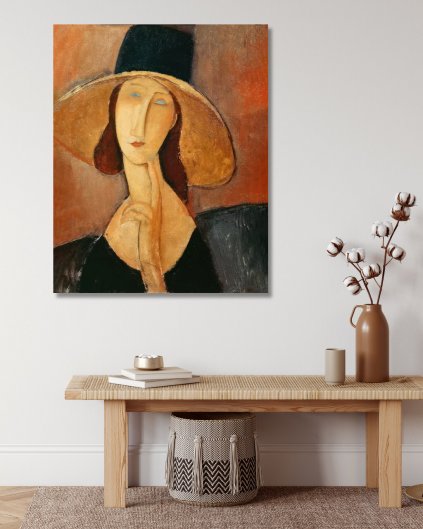 Obrazy na stěnu - Amedeo Modigliani – Portrét Jeanne Hebuterne ve velkém klobouku