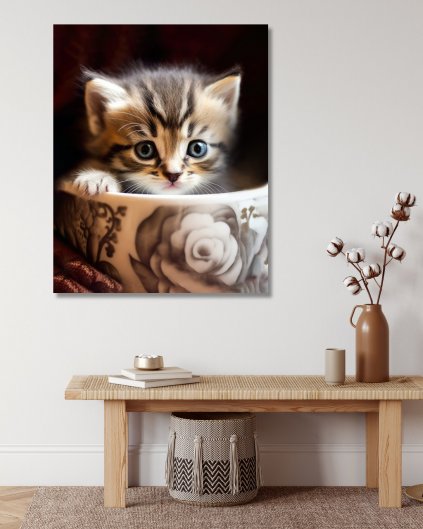 Obrazy na stěnu - Koťátko v šálku