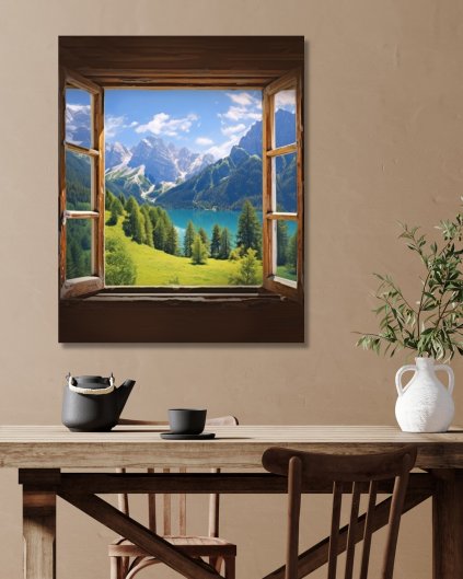 Obrazy na stěnu - Výhled z okna na hory