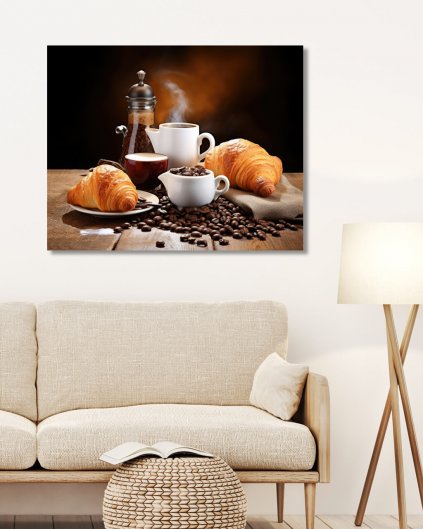 Obrazy na stěnu - Koláž - káva s croissanty