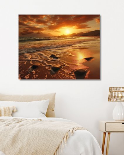 Obrazy na stěnu - Západ slunce za horami u moře