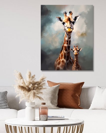 Obrazy na stěnu - žirafí matka s dítětem