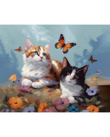 Obrazy na stěnu - Motýlí křídla nad kočkami