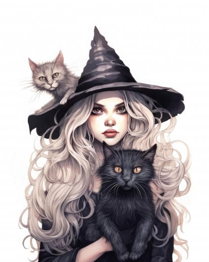 Obrazy na stěnu - Mladá čarodejnice s kočkami