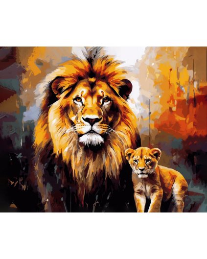 Obrazy na stěnu - Lev s mládětem v barvách