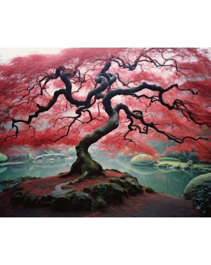 Obrazy na stěnu - Červený strom u jezera