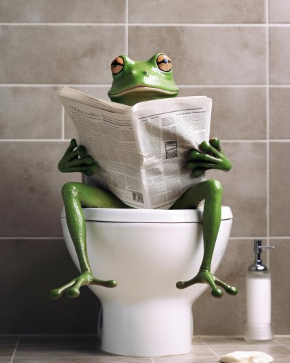 Obrazy na stěnu - Žába s novinami na záchodě