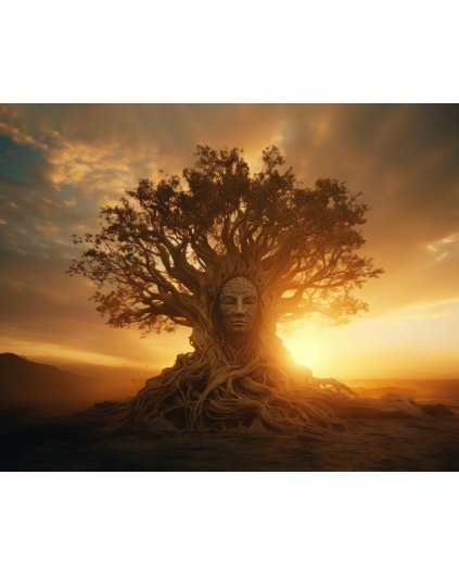 Obrazy na stěnu - Obličej ve stromu při západu slunce