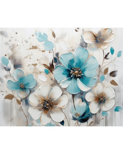 Obrazy na stěnu - Bílé a světlé modré květiny