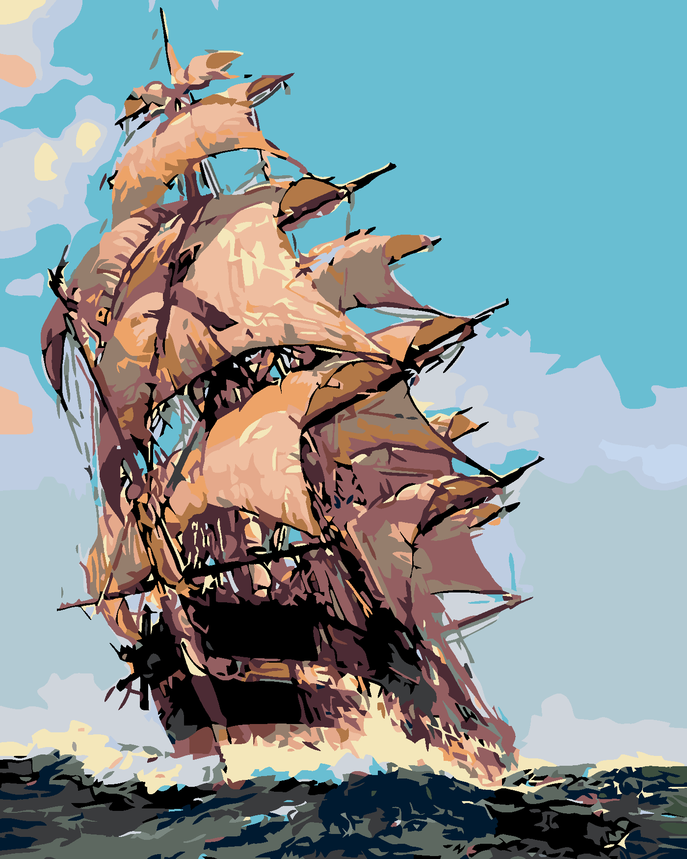 Malování podle čísel - PLACHETNICE VE VĚTRU Rozměr: 40x50 cm, Rámování: vypnuté plátno na rám