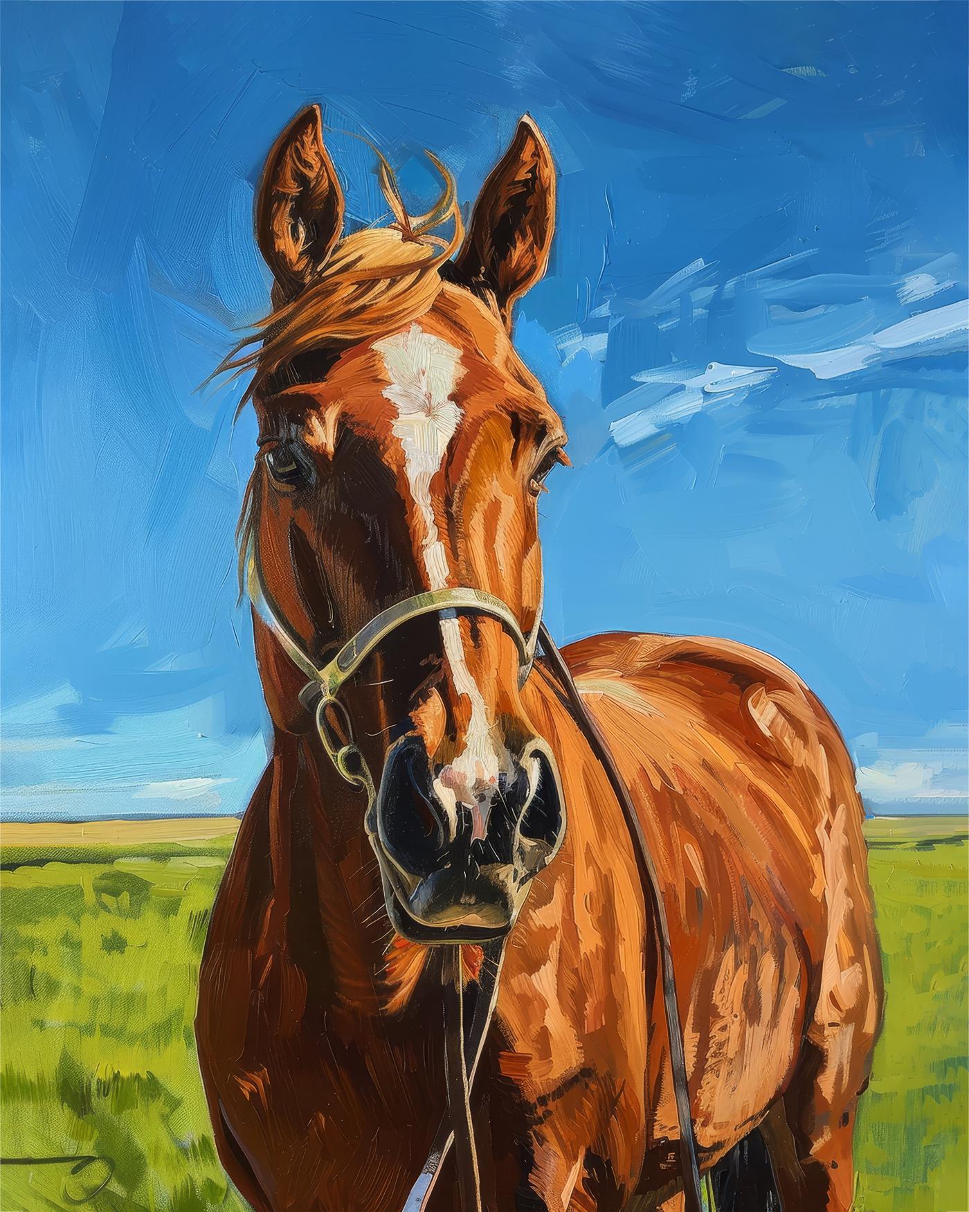Obrazy na stěnu - REZAVÝ KŮŇ S UZDEČKOU Rozměr: 40x50 cm, Rámování: vypnuté plátno na rám