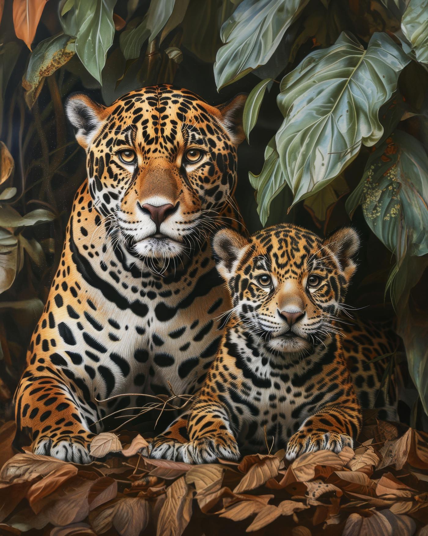 Obrazy na stěnu - LEOPARD A MLÁDĚ Rozměr: 40x50 cm, Rámování: vypnuté plátno na rám