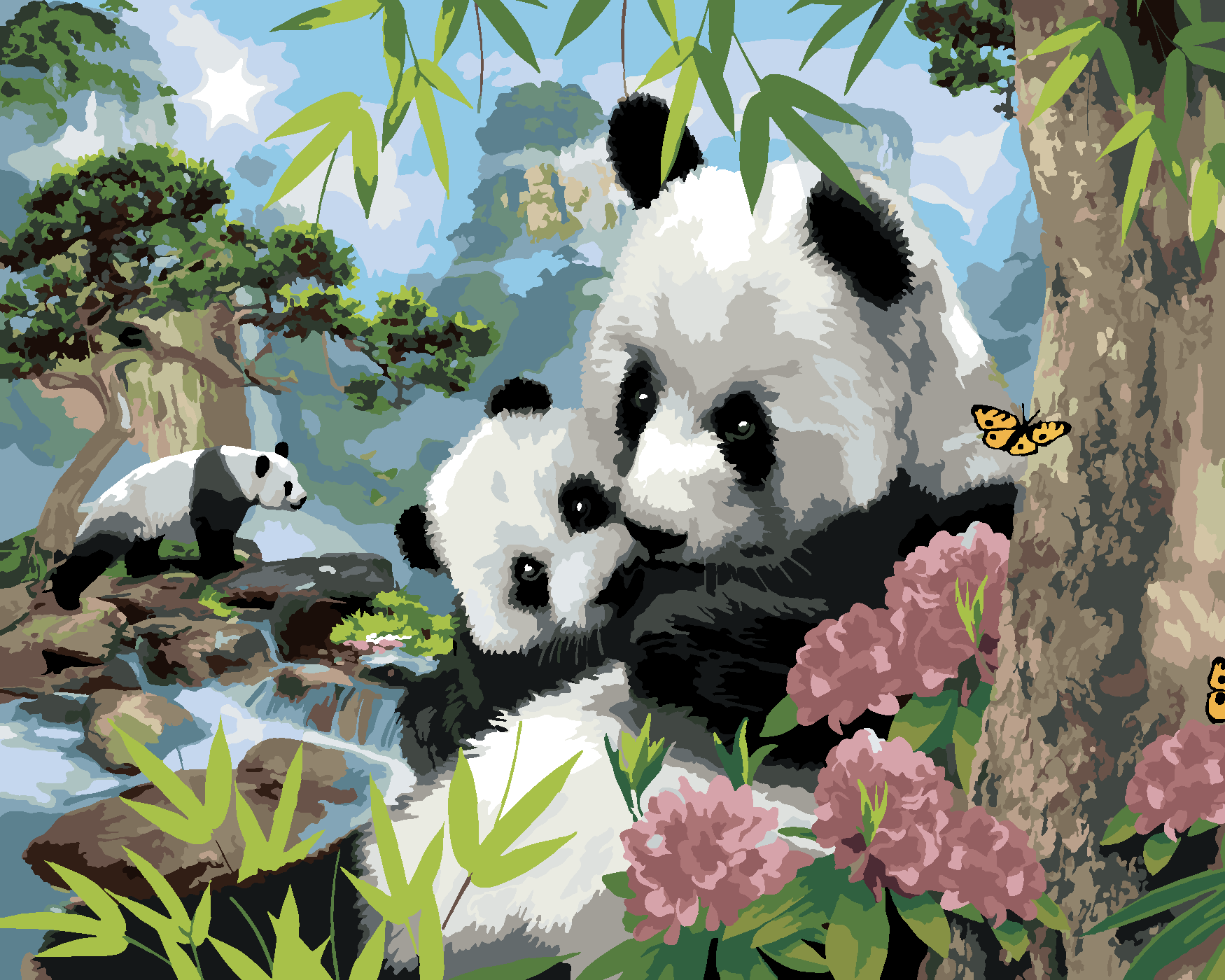 Malování podle čísel - PANDY A DIVOKÁ PŘÍRODA (HOWARD ROBINSON) Rozměr: 80x100 cm, Rámování: vypnuté plátno na rám