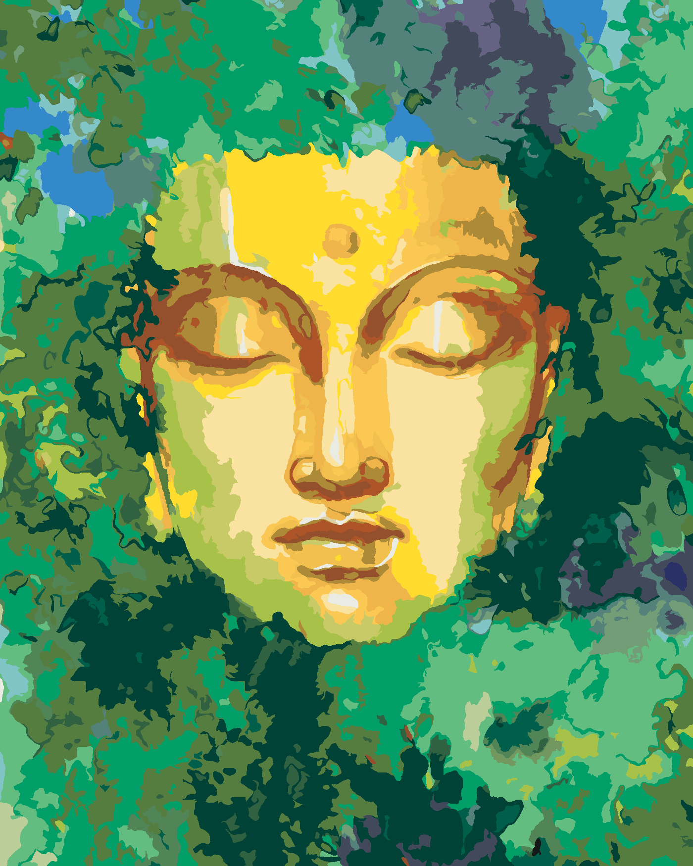 Malování podle čísel - BUDDHA A PŘÍRODA Rozměr: 80x100 cm, Rámování: vypnuté plátno na rám