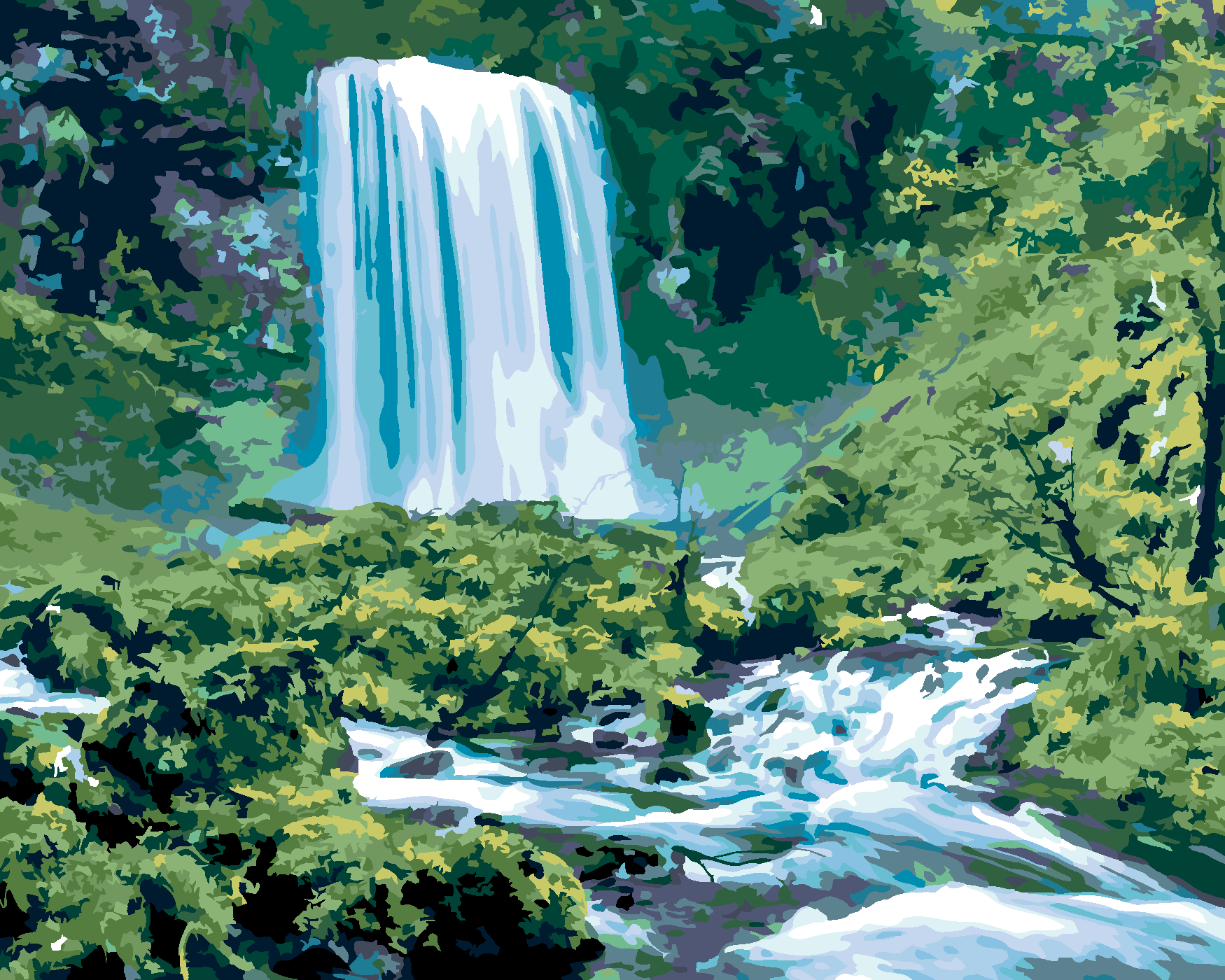 Malování podle čísel - VODOPÁDY A DIVOKÁ PŘÍRODA (TED DAVIS) Rozměr: 80x100 cm, Rámování: vypnuté plátno na rám