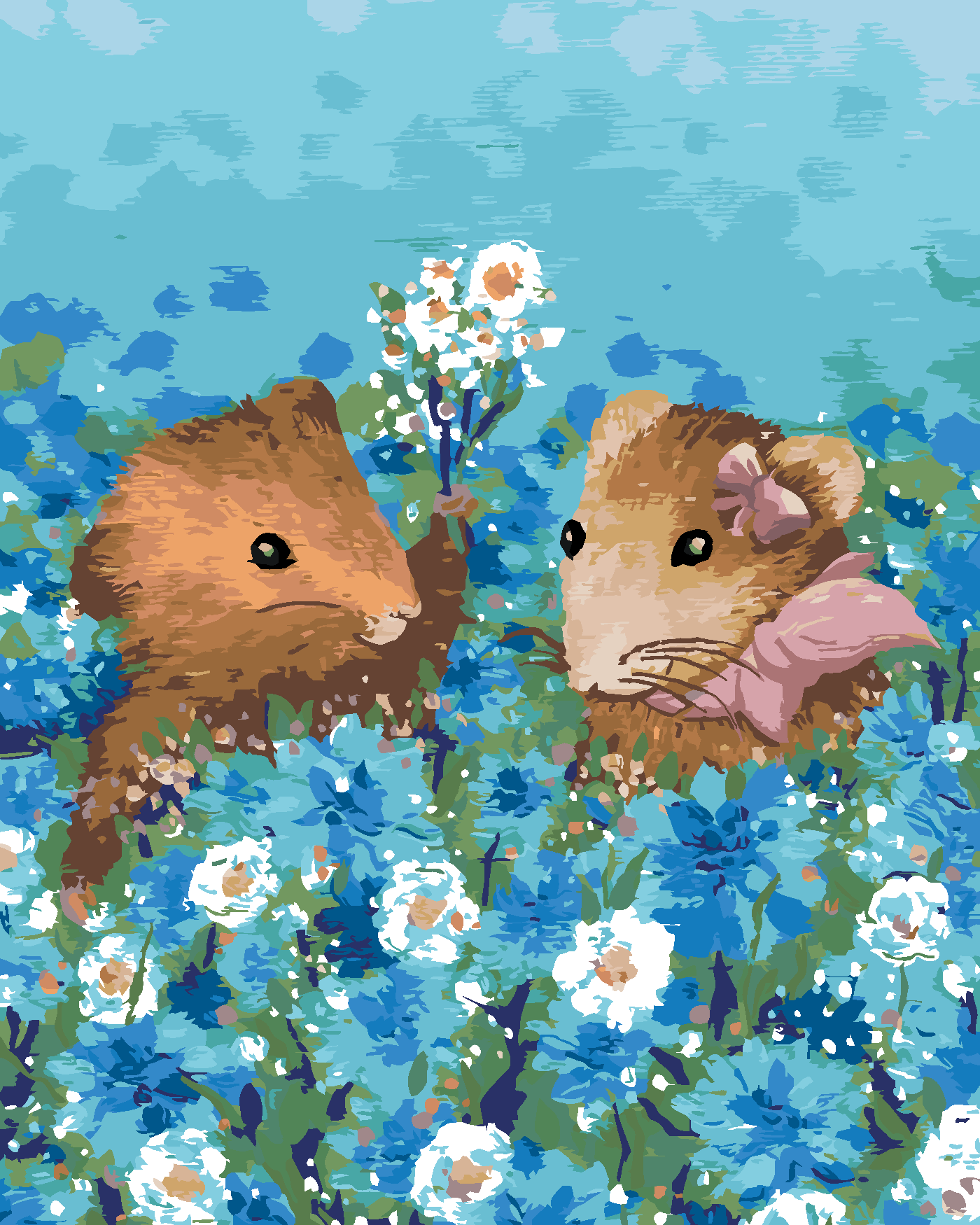 Malování podle čísel - PÁR KŘEČKŮ V POLI Rozměr: 40x50 cm, Rámování: vypnuté plátno na rám