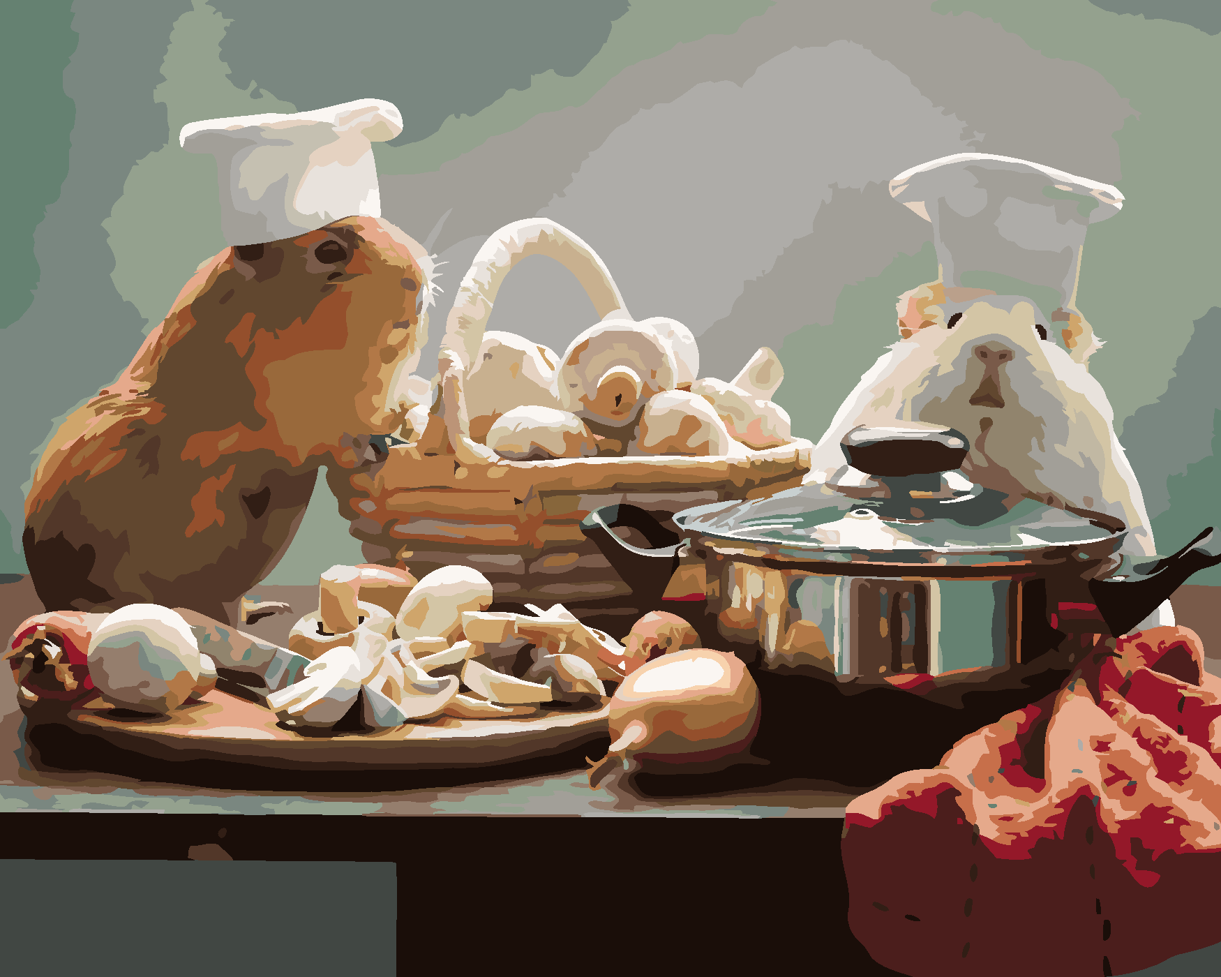 Malování podle čísel - MORČATA VAŘÍ OBĚD Rozměr: 40x50 cm, Rámování: vypnuté plátno na rám