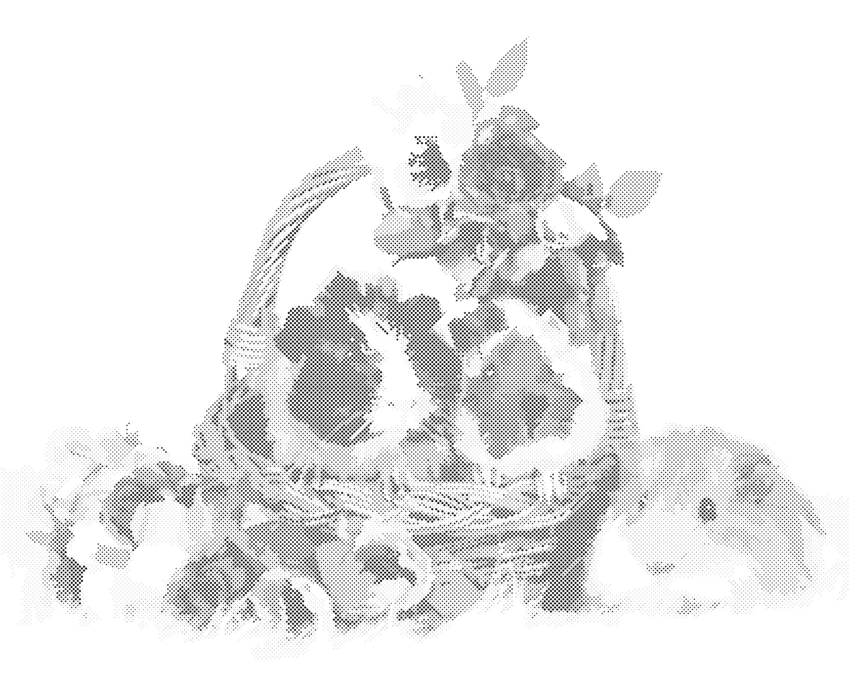 Tečkování - MORČATA V KOŠÍKU S KVĚTINAMI Rozměr: 40x50 cm, Rámování: vypnuté plátno na rám