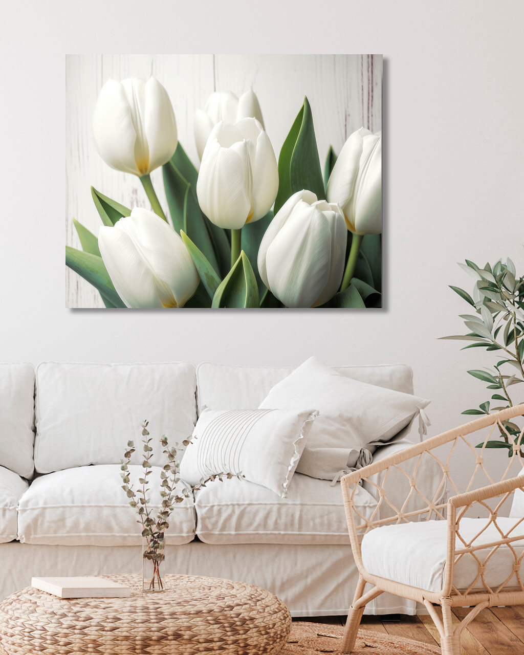 Obrazy na stěnu - Bílé tulipány 2 Rozměr: 40x50 cm, Rámování: vypnuté plátno na rám
