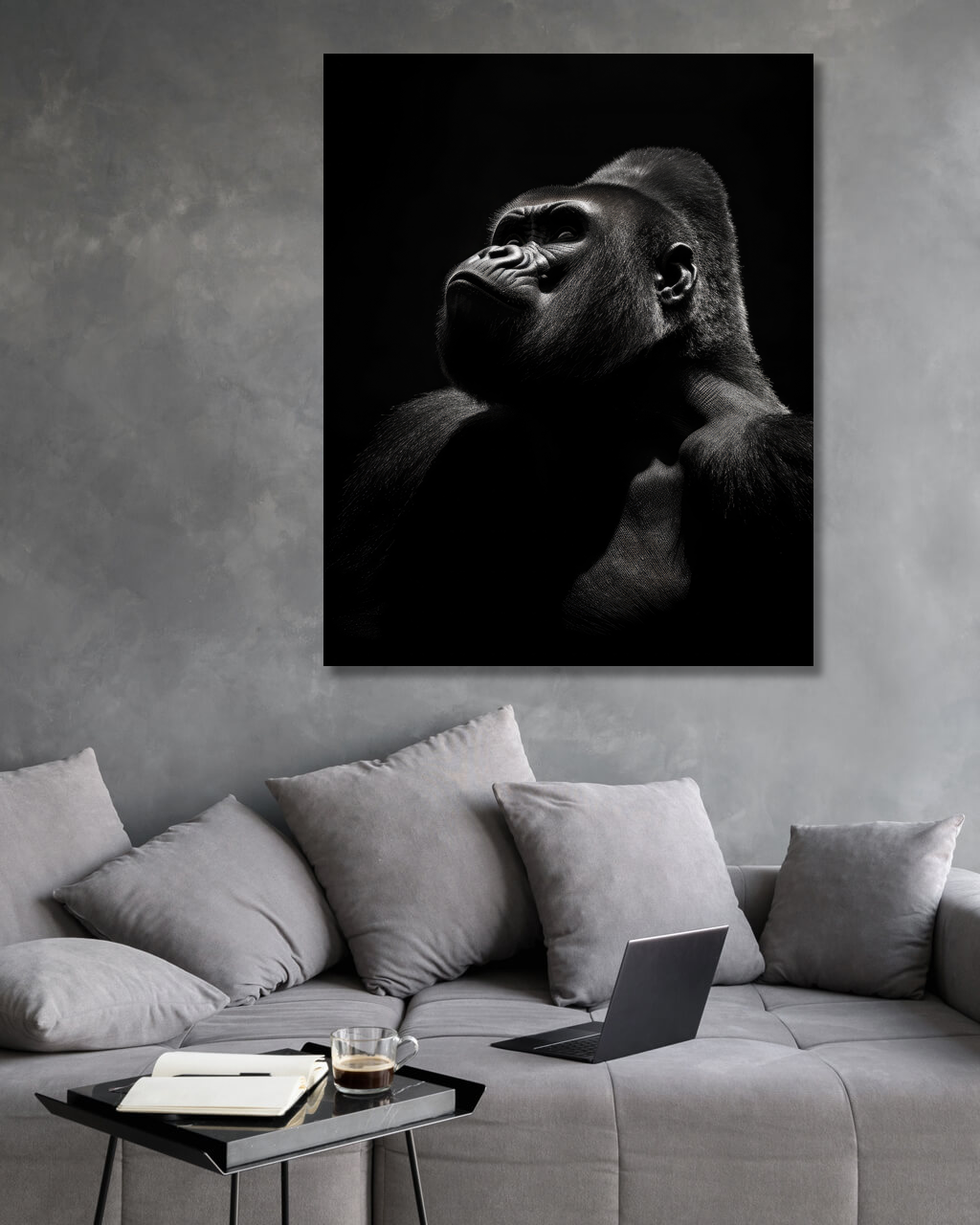 Obrazy na stěnu - Černá gorila Rozměr: 40x50 cm, Rámování: vypnuté plátno na rám