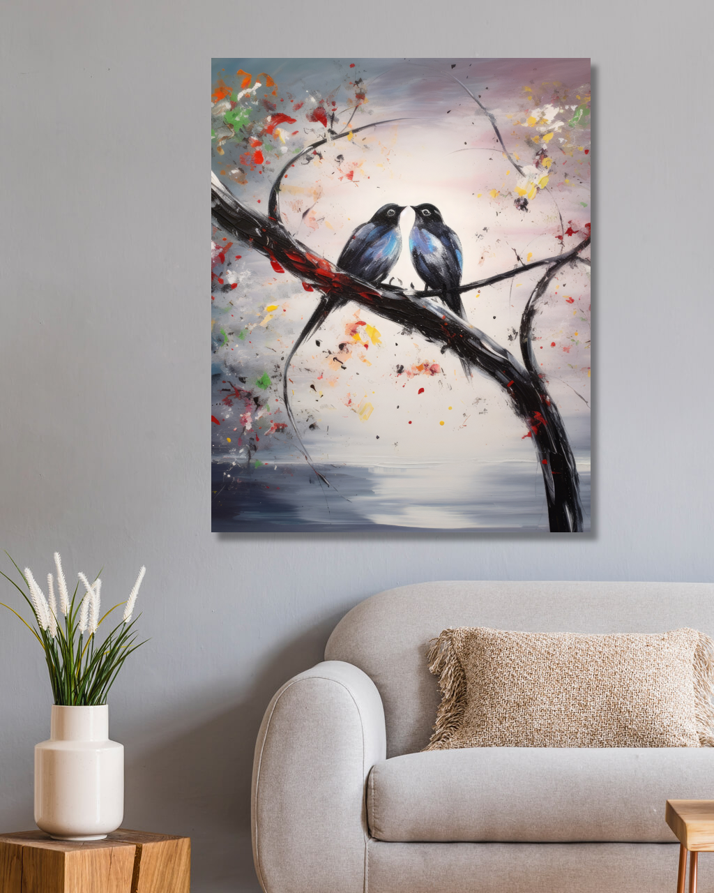 Obrazy na stěnu - Ptáčci na podzimním stromě Rozměr: 40x50 cm, Rámování: vypnuté plátno na rám
