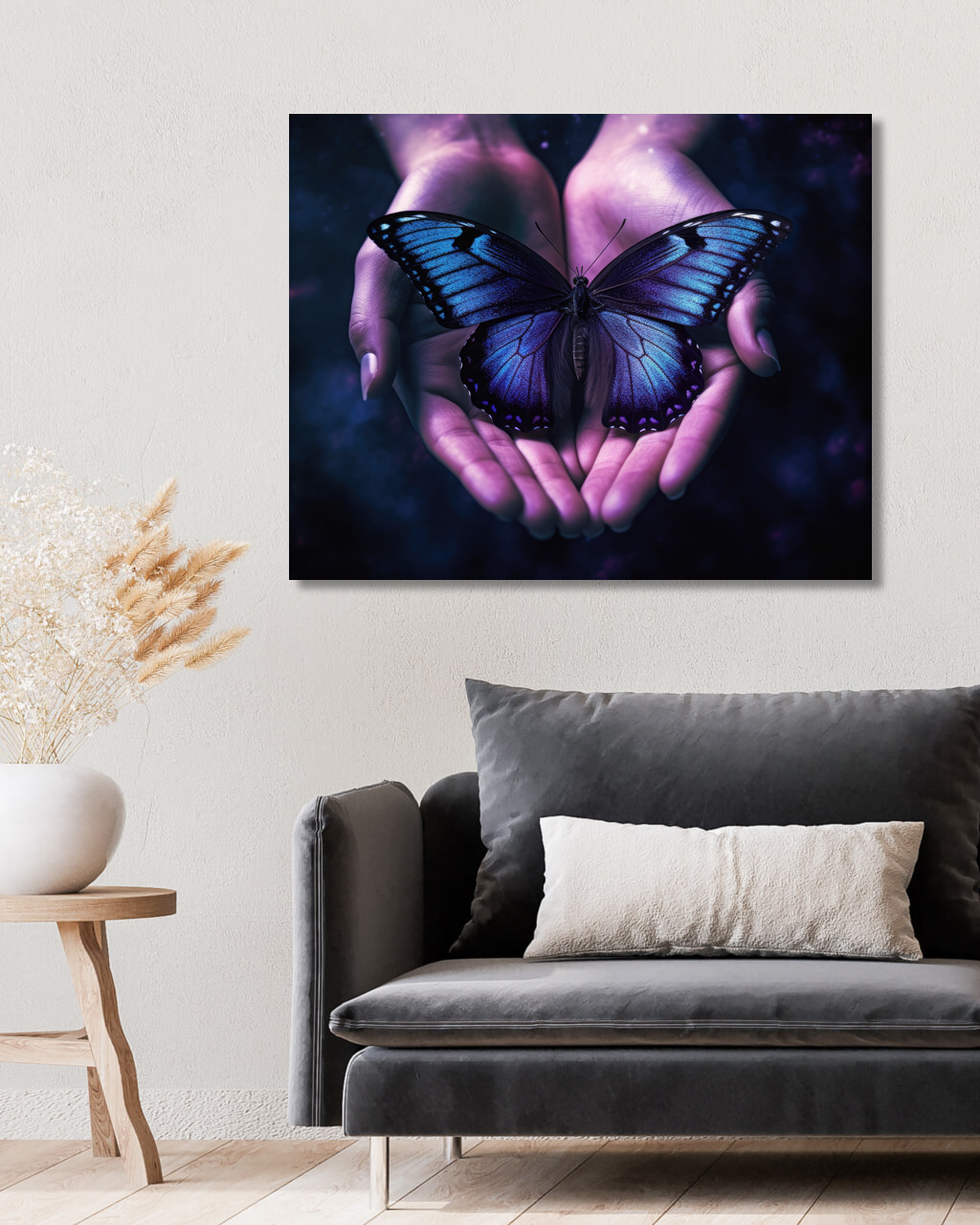Obrazy na stěnu - Motýl v dlaních Rozměr: 40x50 cm, Rámování: vypnuté plátno na rám