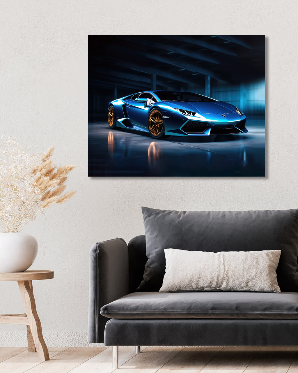 Obrazy na stěnu - Modré Lamborghini Rozměr: 40x50 cm, Rámování: vypnuté plátno na rám