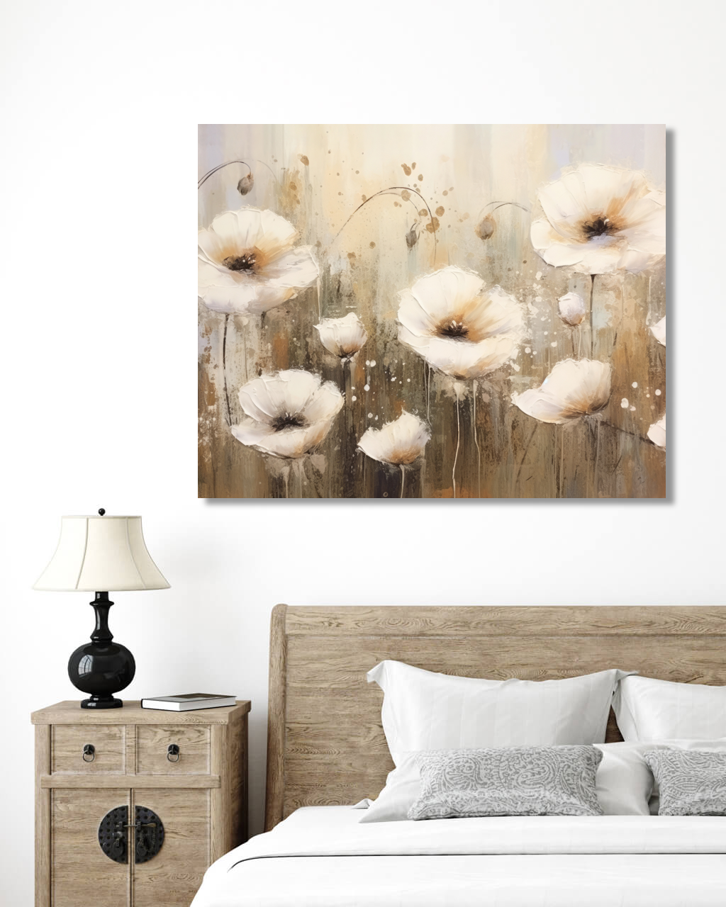 Obrazy na stěnu - Bílé vlčí máky Rozměr: 40x50 cm, Rámování: vypnuté plátno na rám