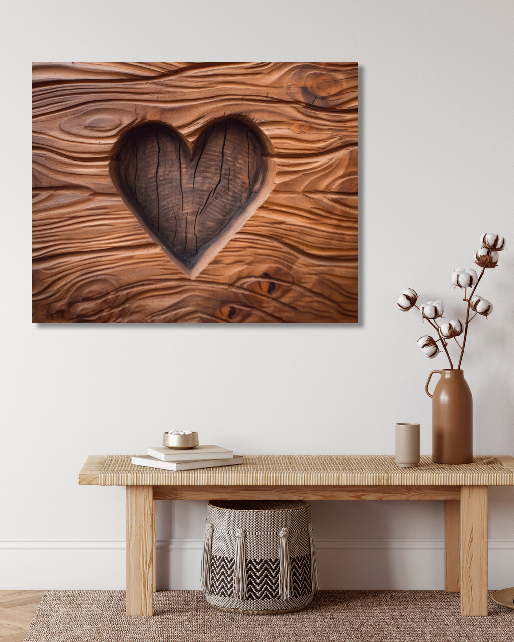 Obrazy na stěnu - Dřevěné srdce Rozměr: 40x50 cm, Rámování: vypnuté plátno na rám