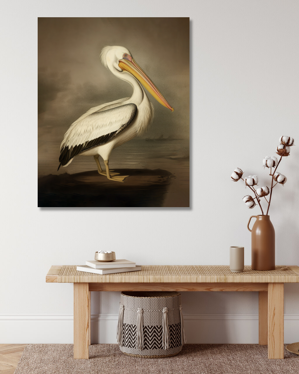 Obrazy na stěnu - Pelikán Rozměr: 40x50 cm, Rámování: vypnuté plátno na rám