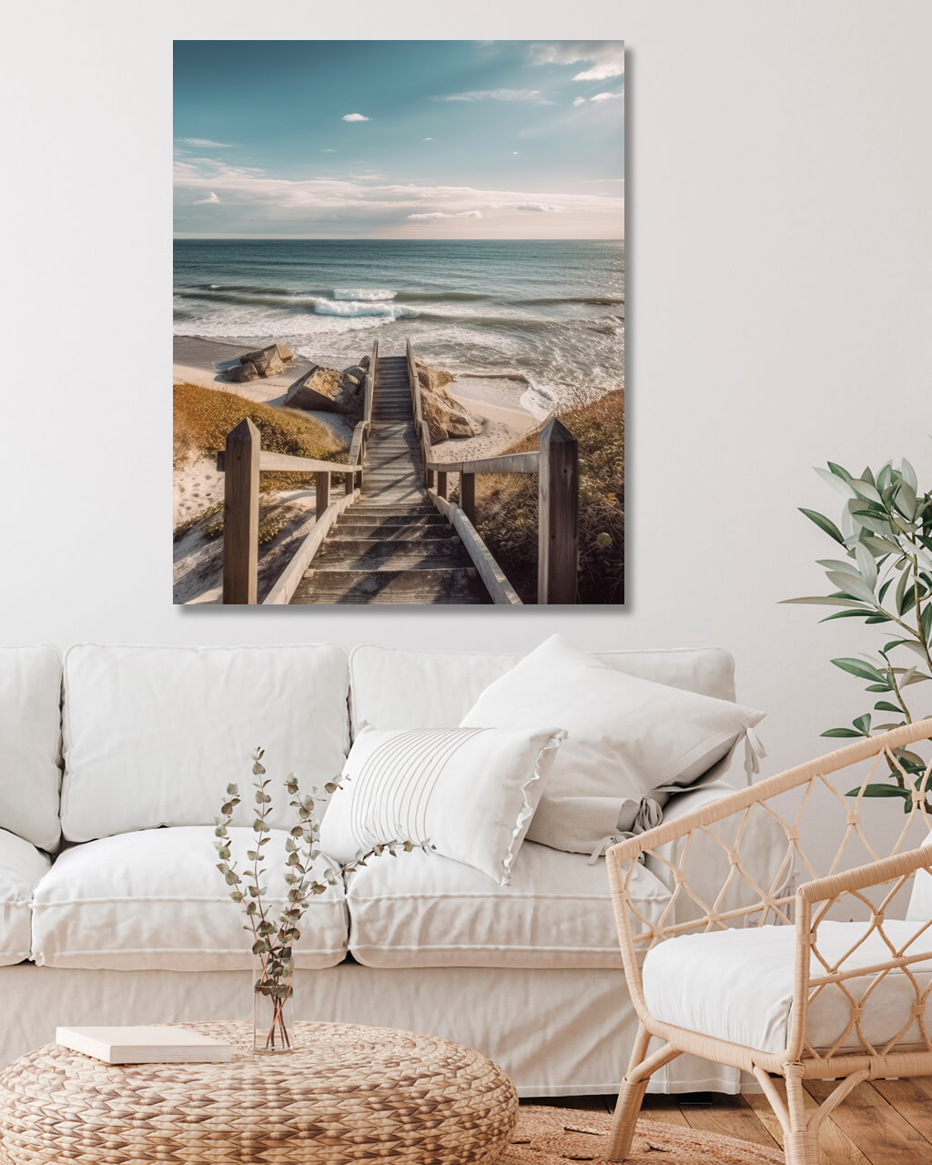 Obrazy na stěnu - Dřevěné schody na pláž Rozměr: 40x50 cm, Rámování: vypnuté plátno na rám