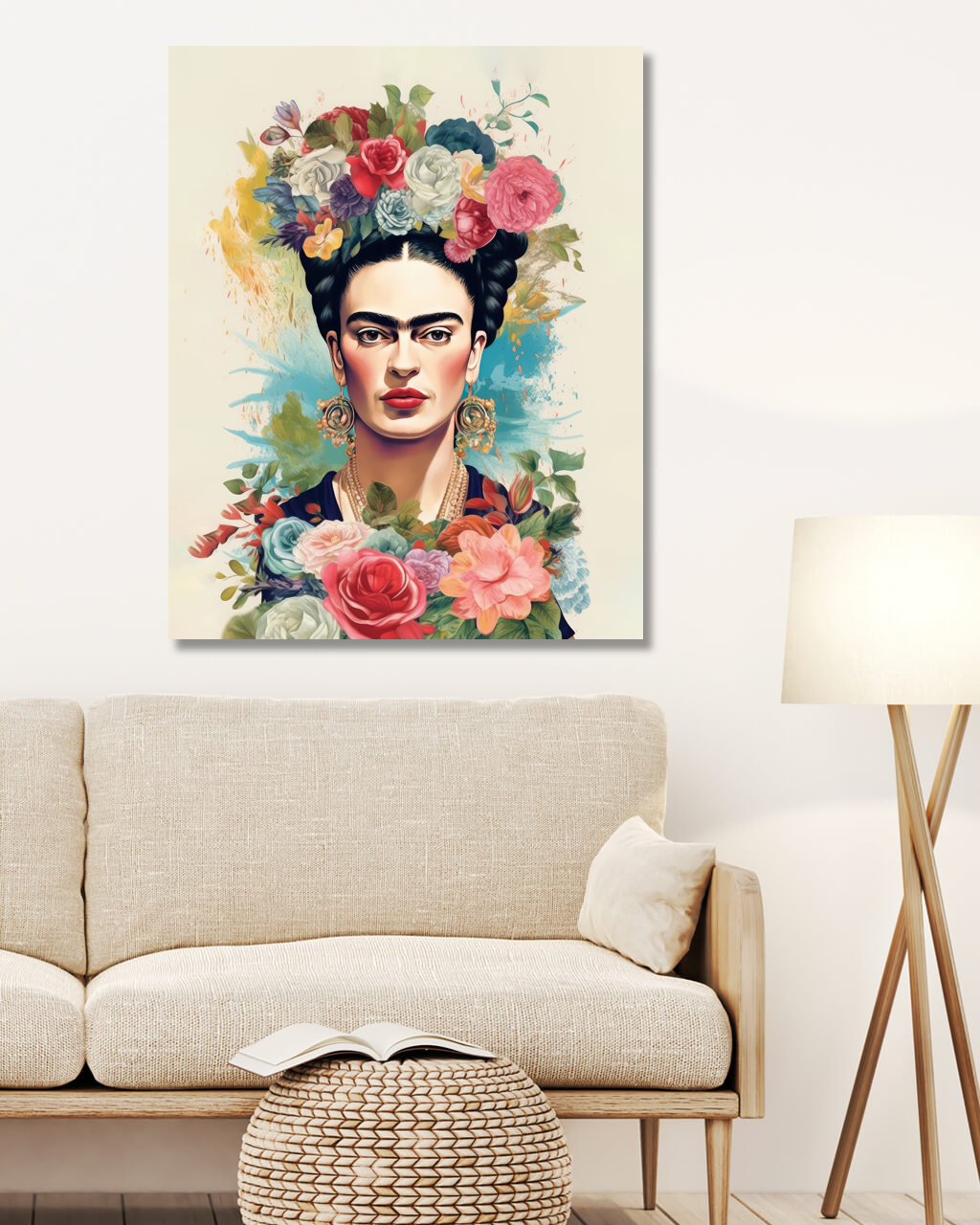 Obrazy na stěnu - Frida Kahlo v kytkách Rozměr: 40x50 cm, Rámování: vypnuté plátno na rám