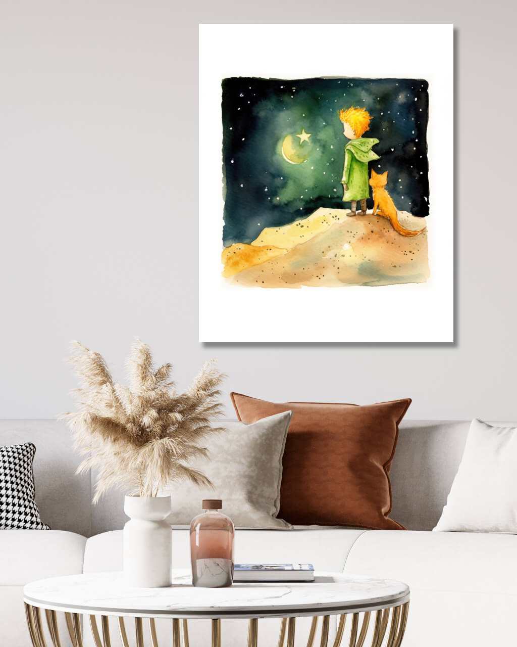 Obrazy na stěnu - Malý princ s kočkou Rozměr: 40x50 cm, Rámování: vypnuté plátno na rám