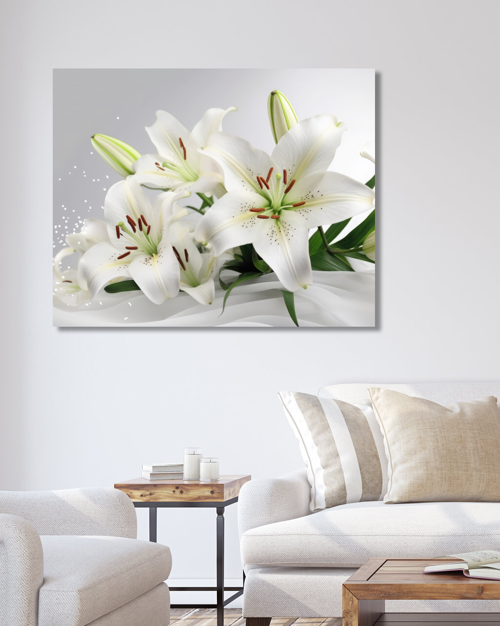 Obrazy na stěnu - Kytice bílých lilií Rozměr: 40x50 cm, Rámování: vypnuté plátno na rám