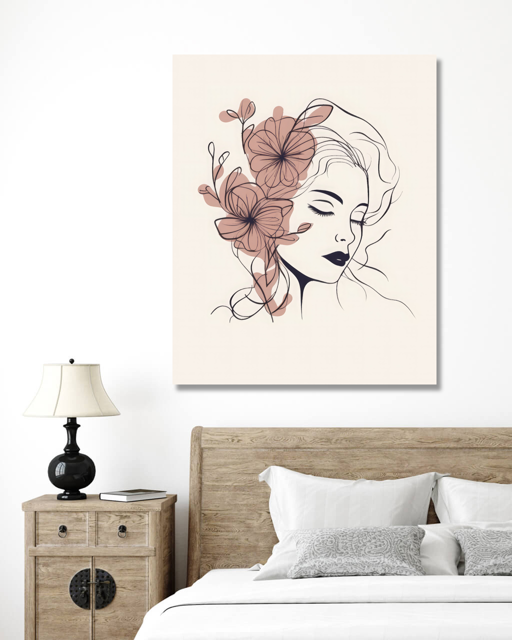 Obrazy na stěnu - Obrys dívky s kytkou za uchem Rozměr: 40x50 cm, Rámování: vypnuté plátno na rám