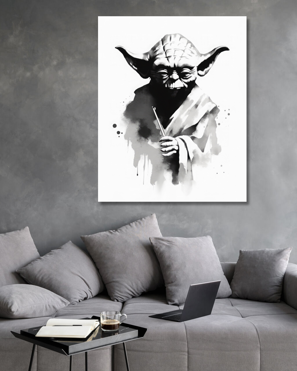 Obrazy na stěnu - Yoda s hůlkou Rozměr: 40x50 cm, Rámování: vypnuté plátno na rám