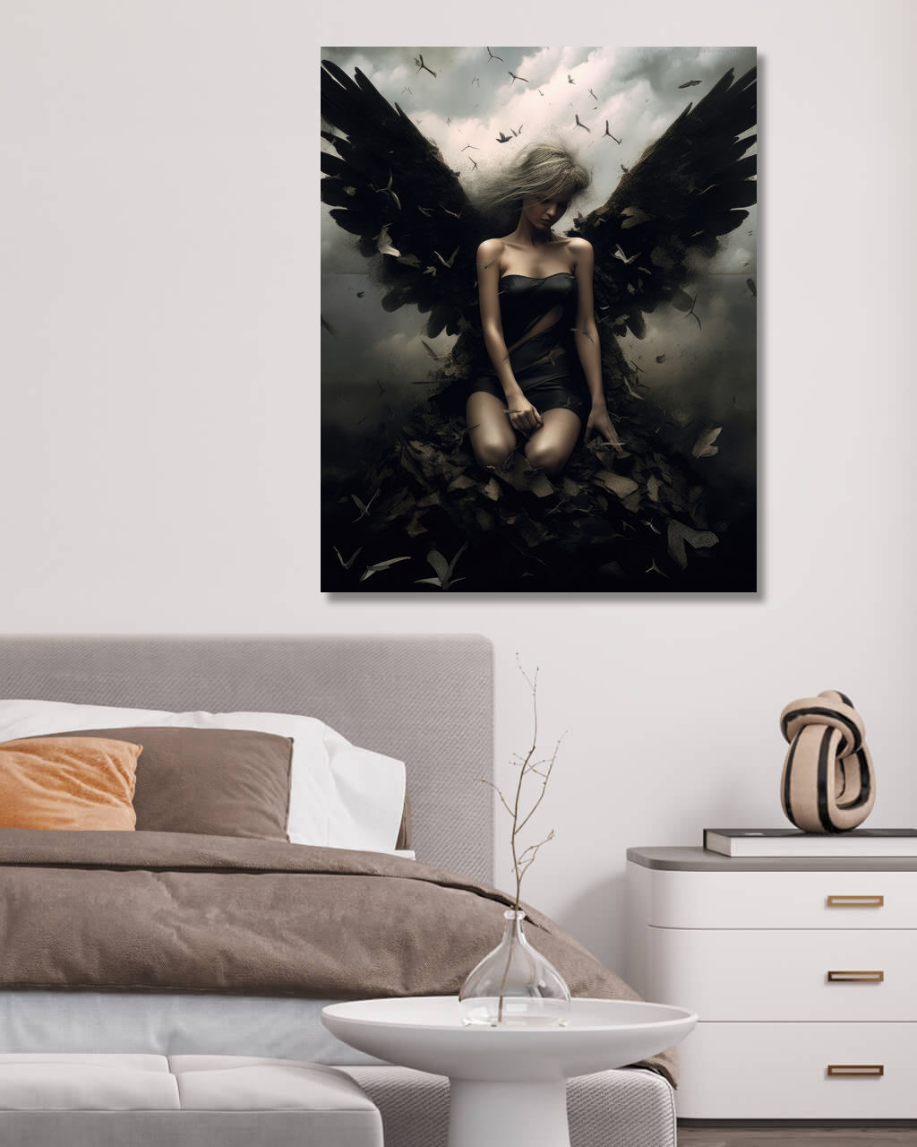 Obrazy na stěnu - Žena s černými křídly Rozměr: 40x50 cm, Rámování: vypnuté plátno na rám