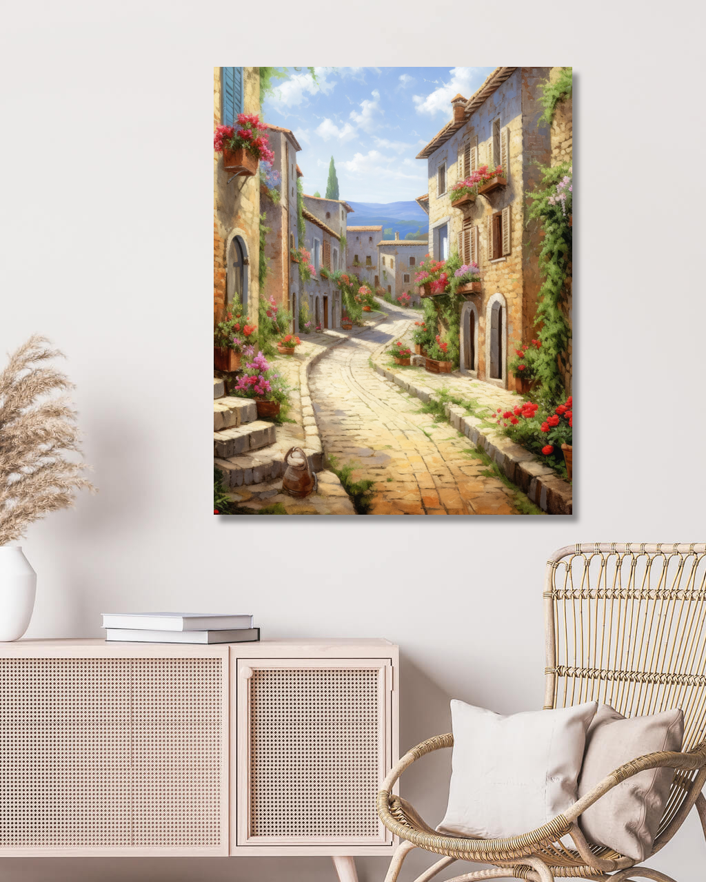 Obrazy na stěnu - Cesta městečkem Rozměr: 40x50 cm, Rámování: vypnuté plátno na rám