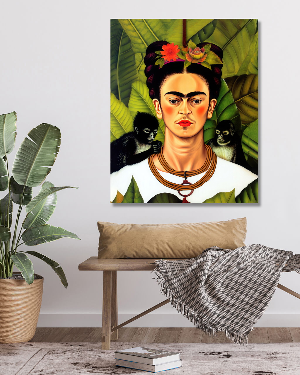 Obrazy na stěnu - Frida Kahlo s opicemi Rozměr: 40x50 cm, Rámování: vypnuté plátno na rám