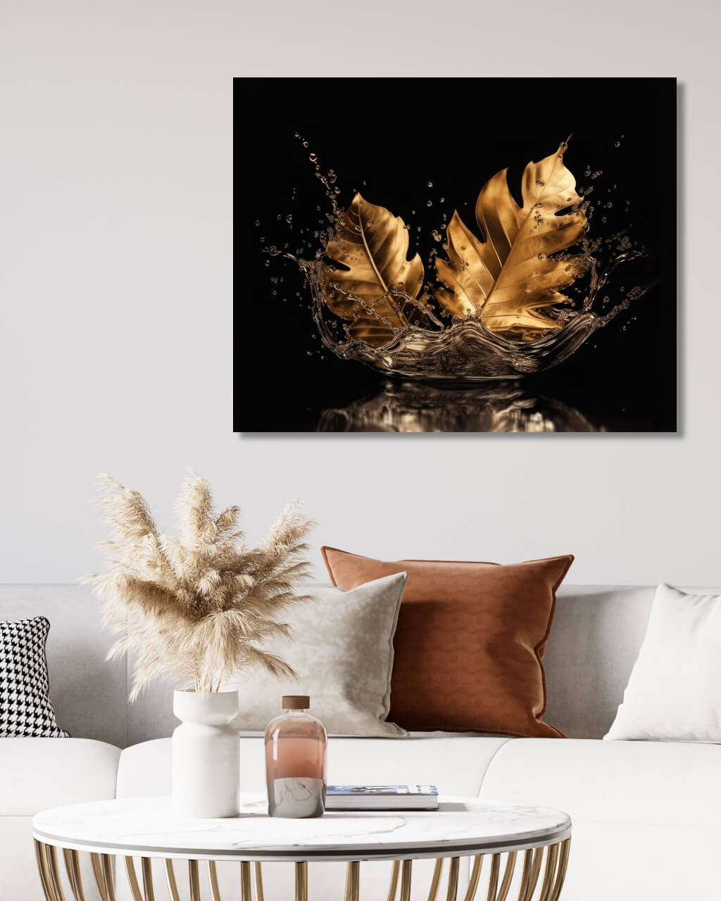 Obrazy na stěnu - Zlaté listy na vodě Rozměr: 40x50 cm, Rámování: vypnuté plátno na rám