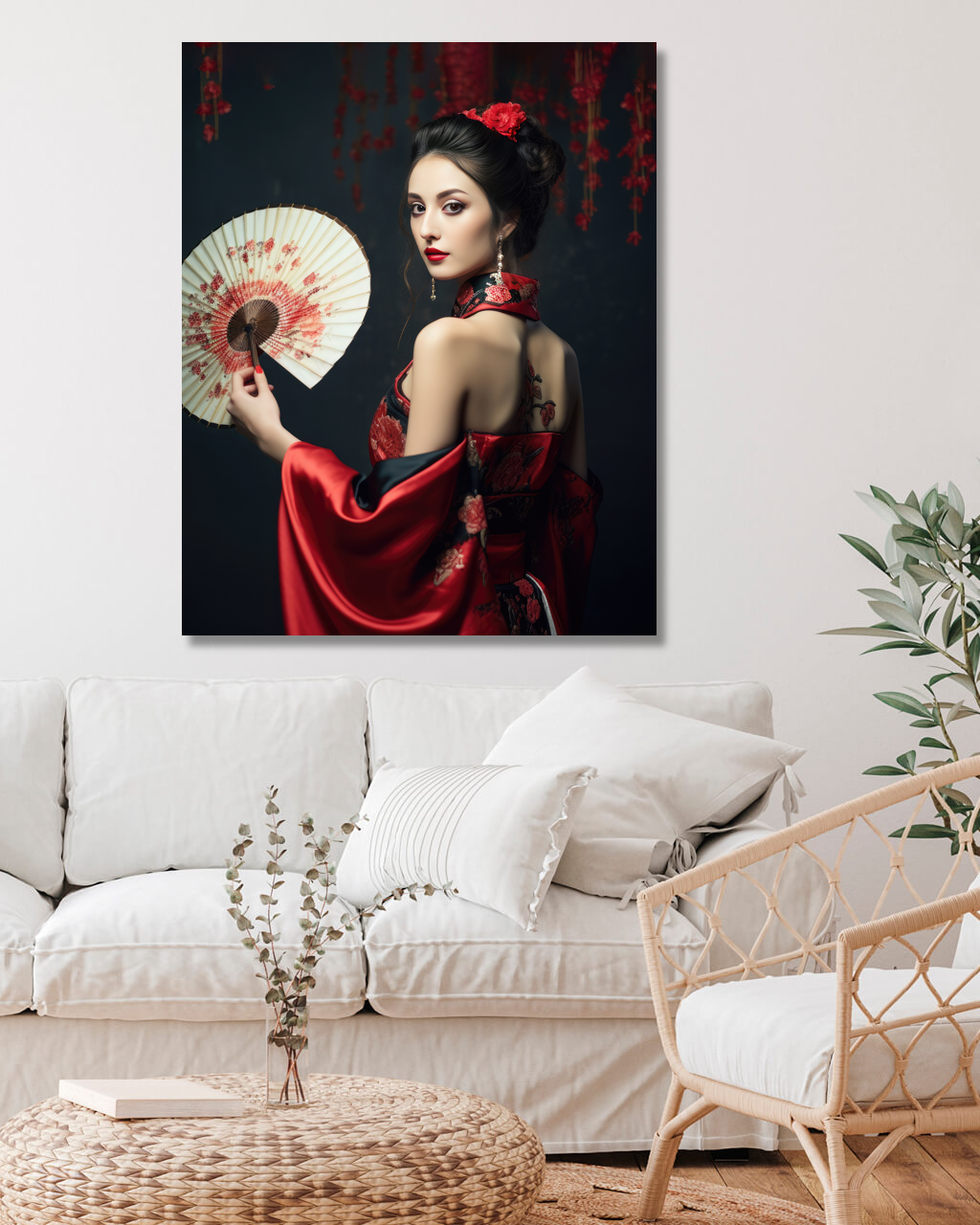 Obrazy na stěnu - Žena s vějířem Rozměr: 40x50 cm, Rámování: vypnuté plátno na rám