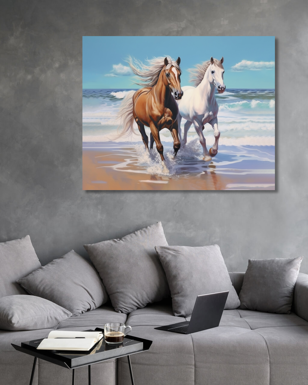 Obrazy na stěnu - Koni ve vlnách Rozměr: 40x50 cm, Rámování: bez rámu a bez vypnutí plátna