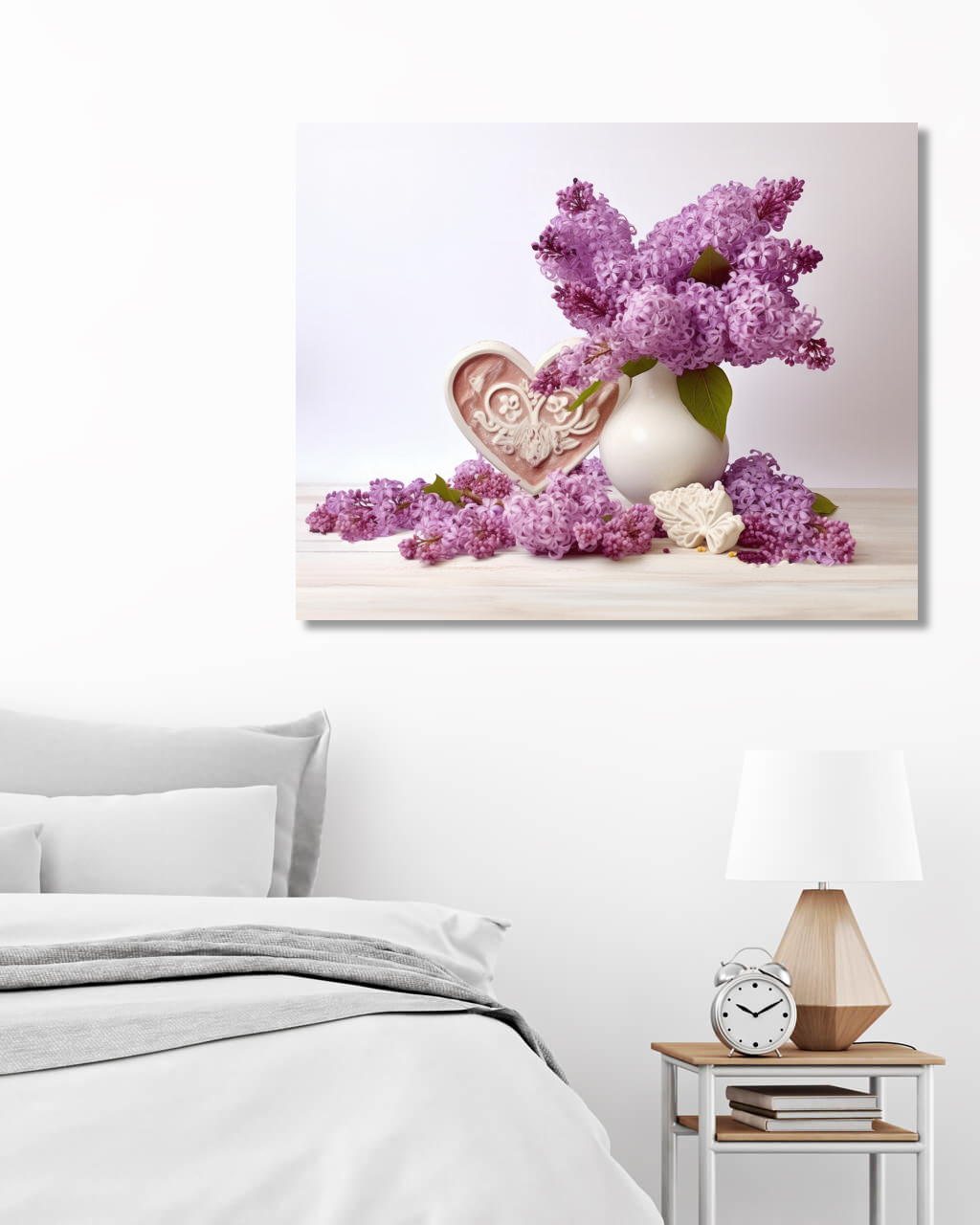 Obrazy na stěnu - Šeřík v bílé váze Rozměr: 40x50 cm, Rámování: vypnuté plátno na rám