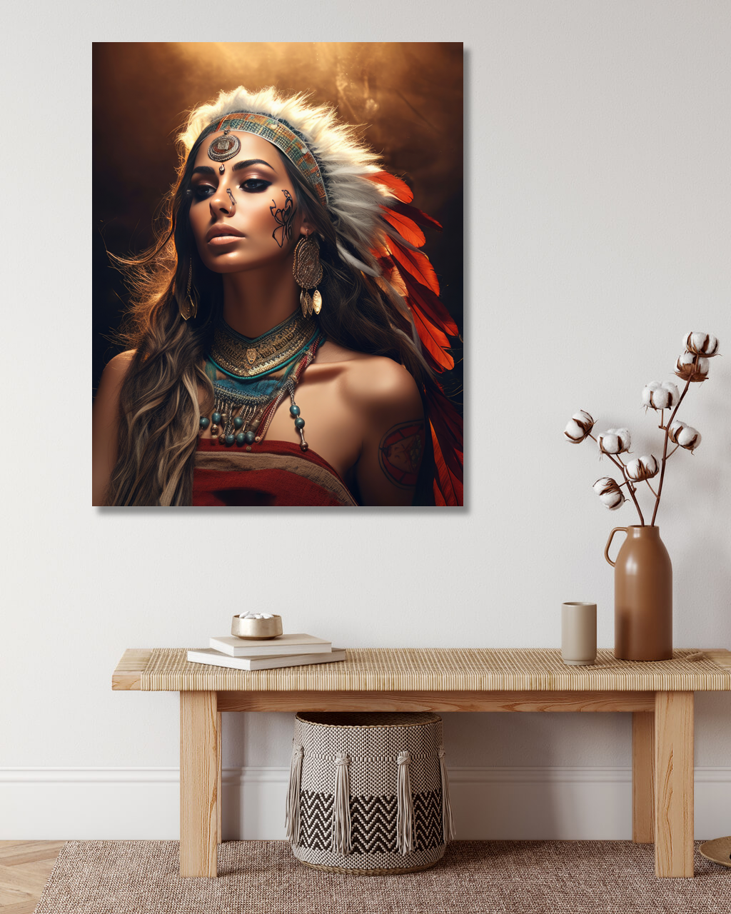 Obrazy na stěnu - Mladá indiánka Rozměr: 40x50 cm, Rámování: vypnuté plátno na rám