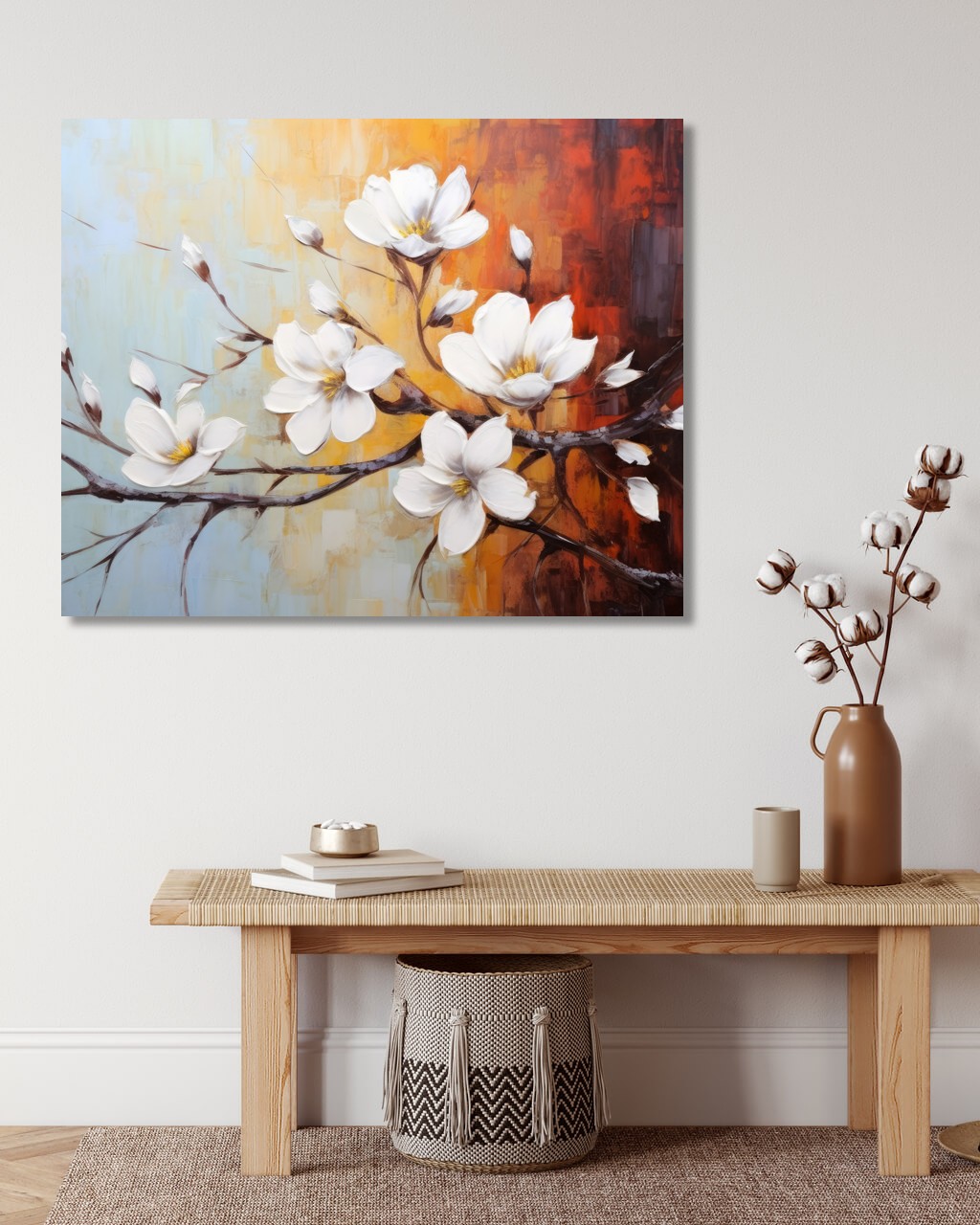 Obrazy na stěnu - Větev bílých květů Rozměr: 40x50 cm, Rámování: bez rámu a bez vypnutí plátna
