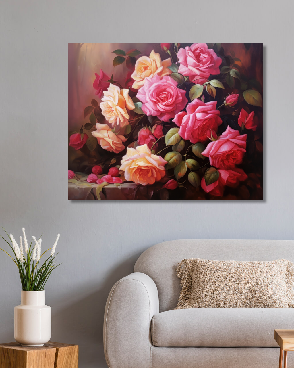 Obrazy na stěnu - Keř růží Rozměr: 40x50 cm, Rámování: vypnuté plátno na rám