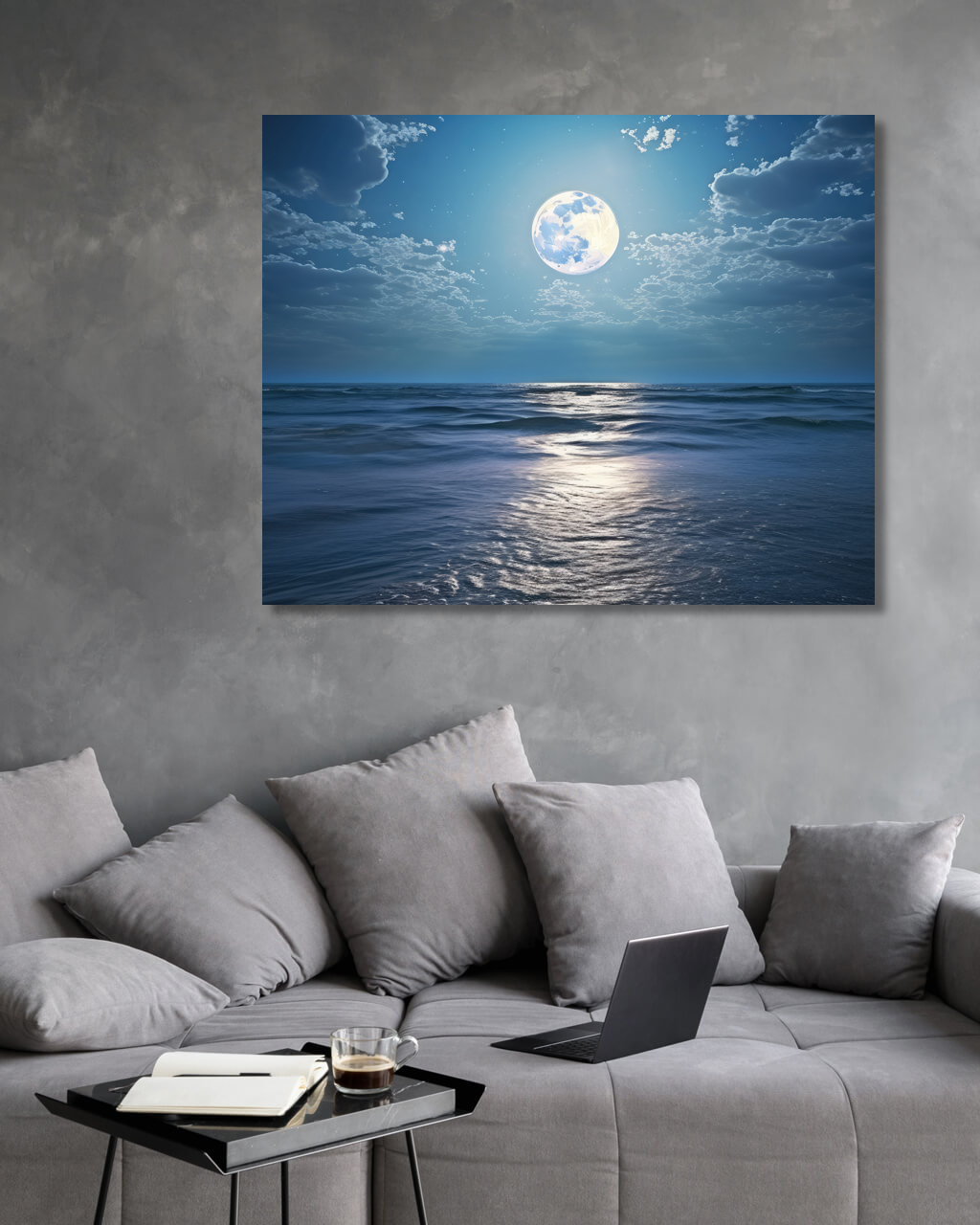 Obrazy na stěnu - Měsíc nad mořem Rozměr: 40x50 cm, Rámování: vypnuté plátno na rám